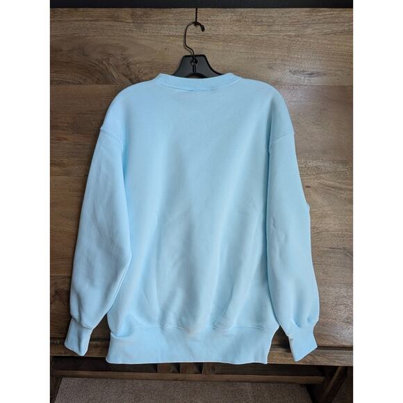Nike Sportswear Fleece Sweatshirt Womens XS Light Blue Ribbed Crew-Neck Swoosh - Picture 2 of 4